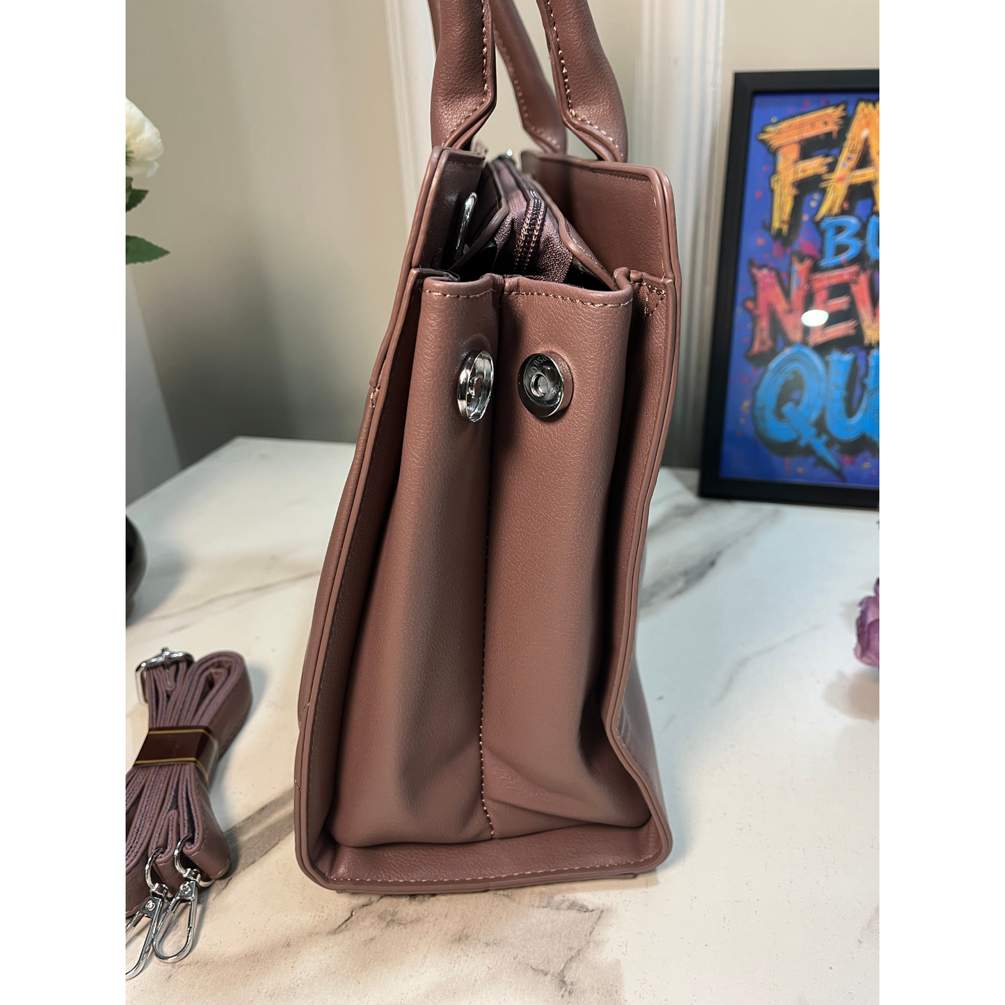 Quilted Carryall Mauve Tote Bag