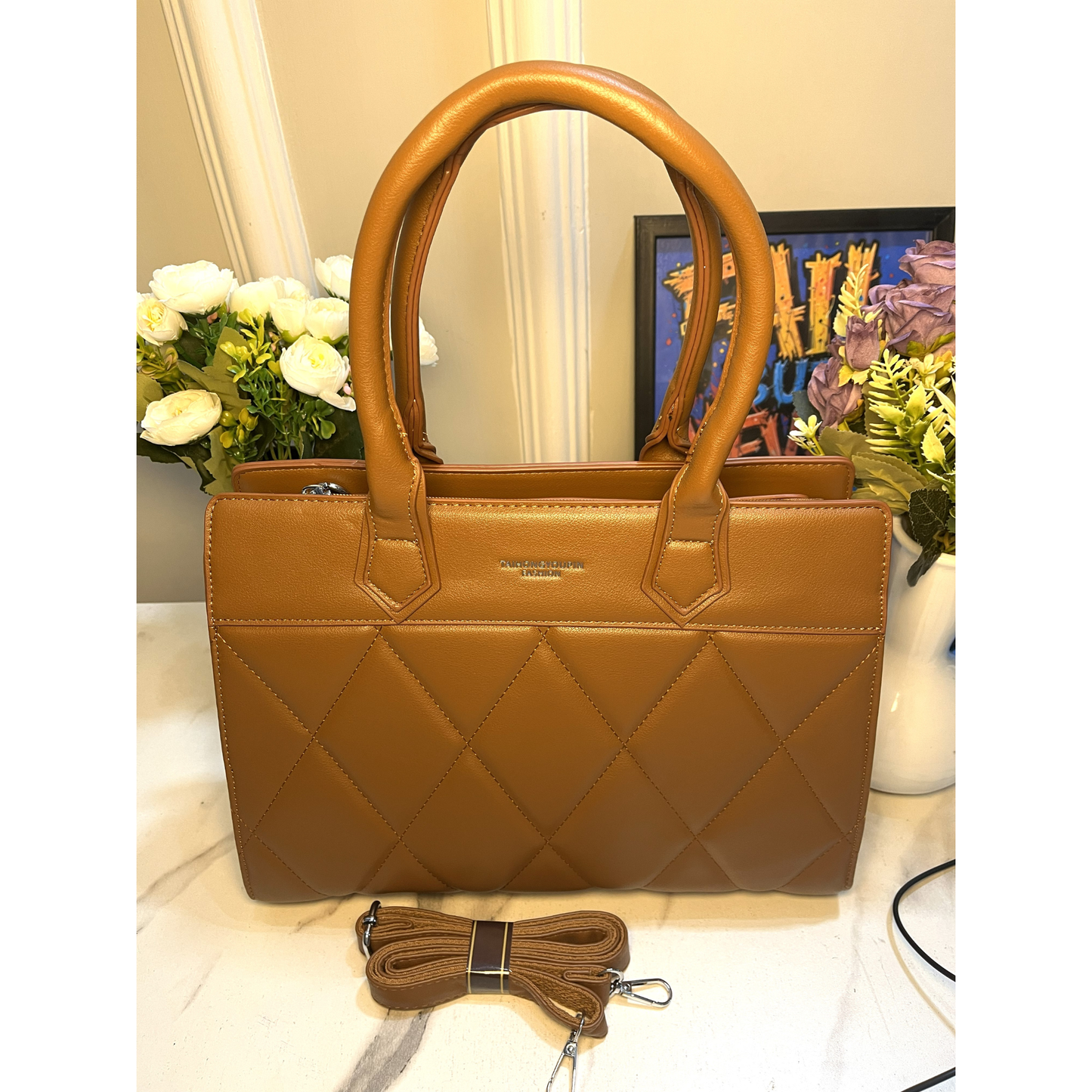 Quilted Carryall Brown Tote Bag