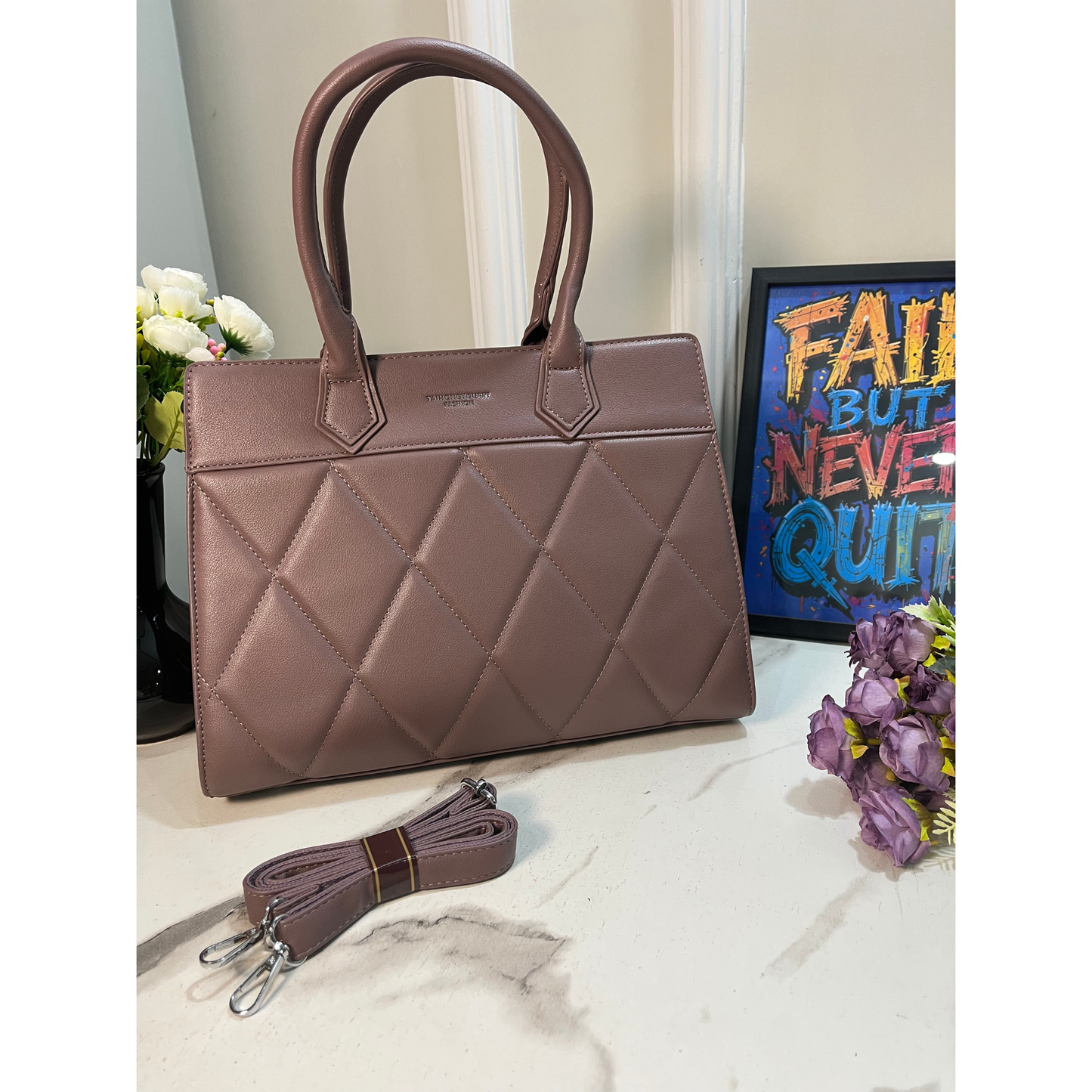 Quilted Carryall Mauve Tote Bag