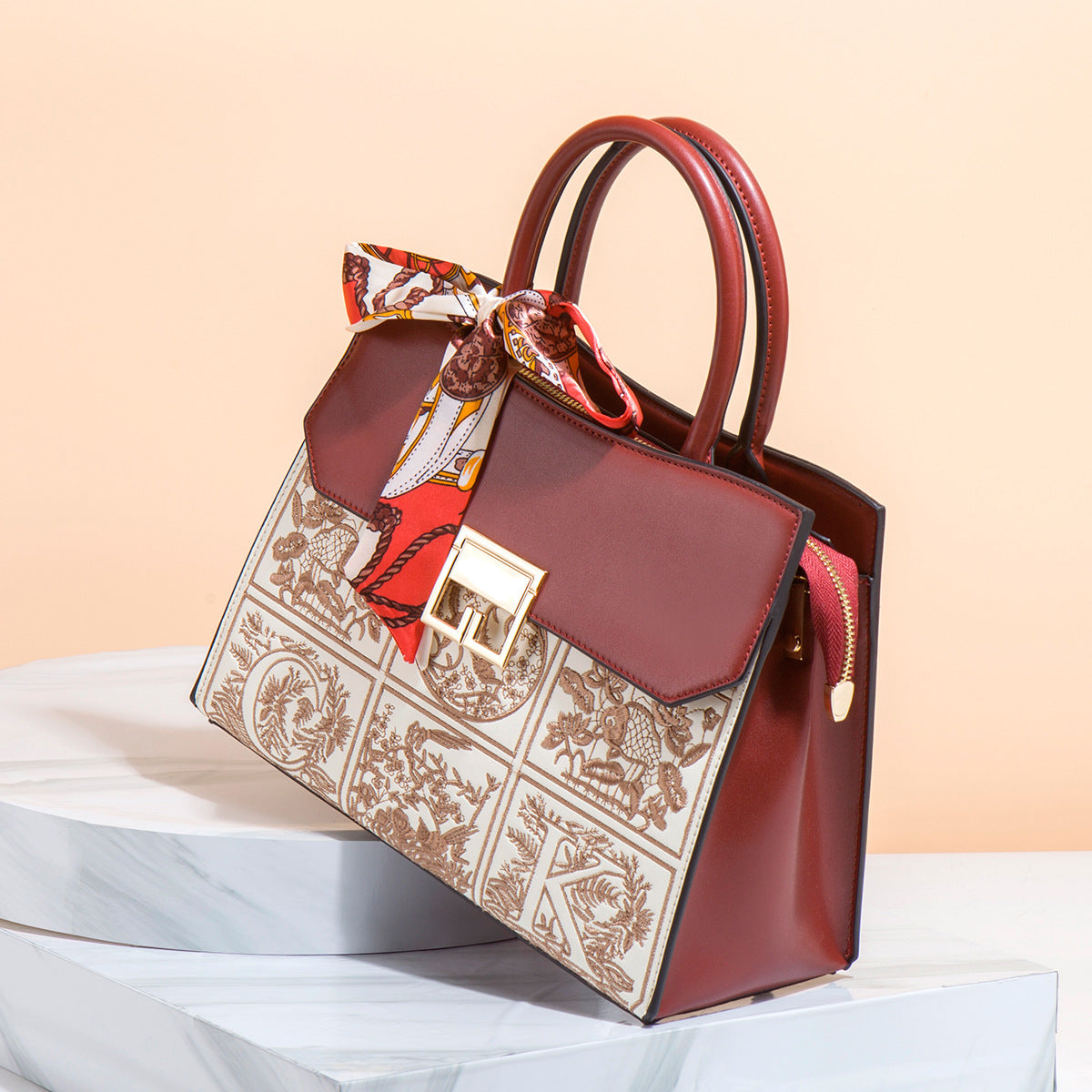 Regal Mosaic Maroon Tote Handbag