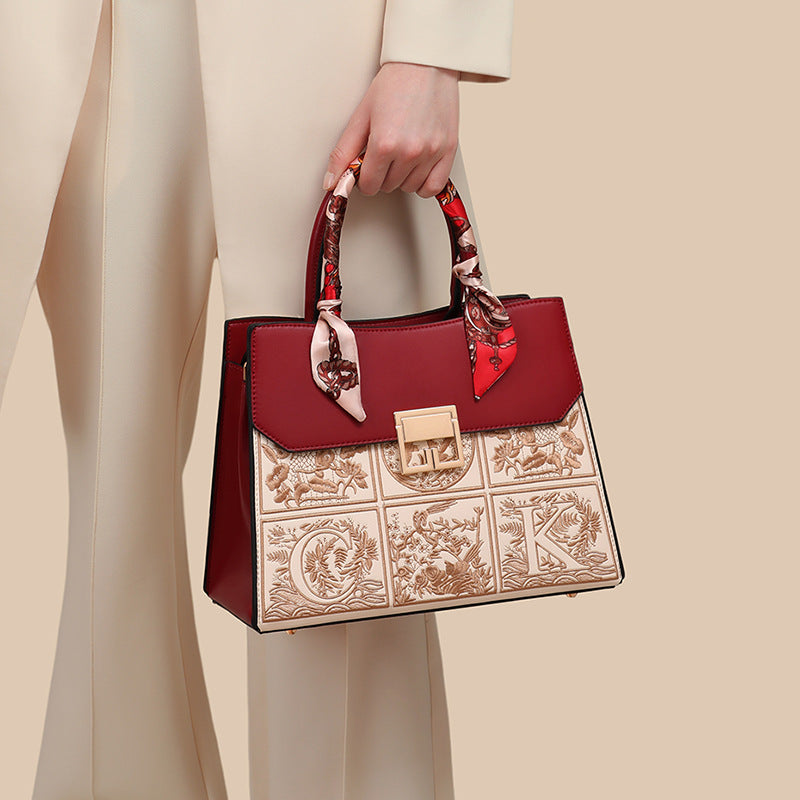 Regal Mosaic Maroon Tote Handbag