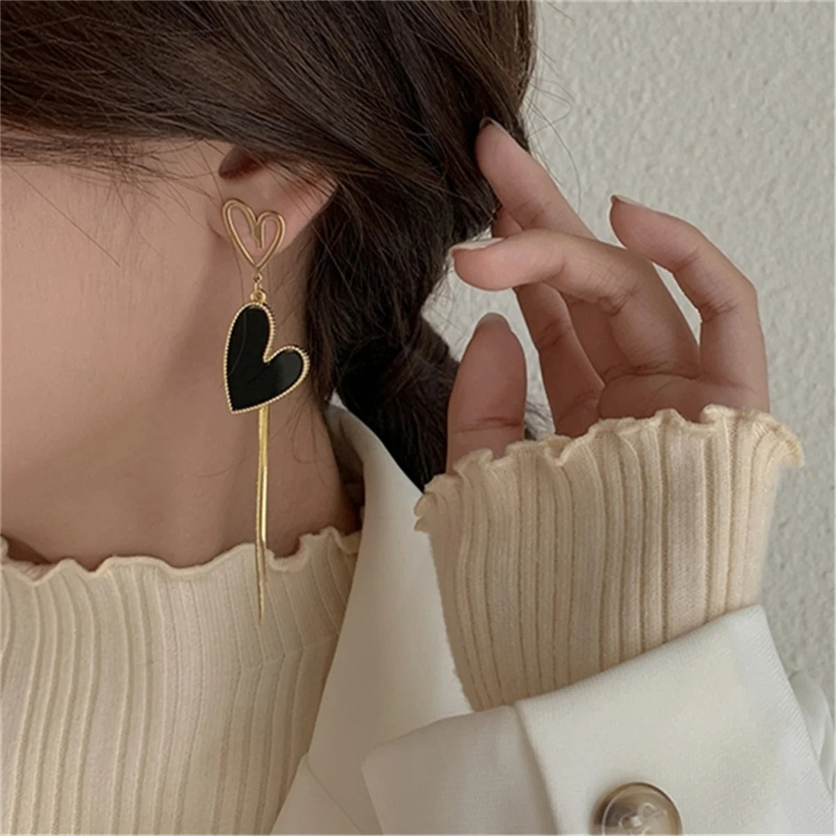 Asymmetric Heart Hoops Earrings